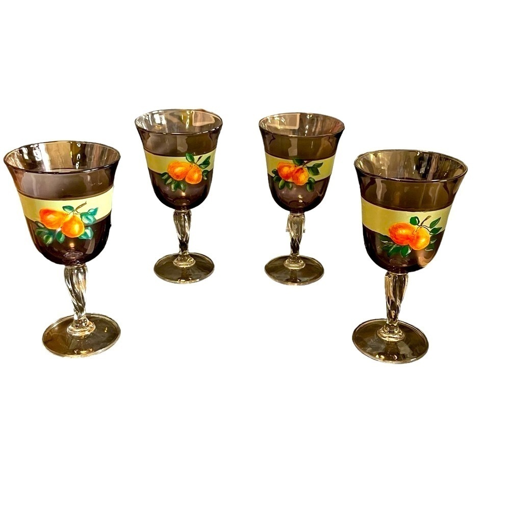 Set 4 Jumbo Pear Handpainted Goblets 8x4”